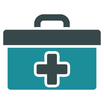 First Aid Toolbox raster icon. Style is bicolor flat symbol, soft blue colors, rounded angles, white background.