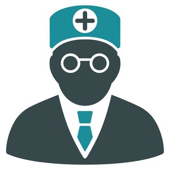 Head Physician raster icon. Style is bicolor flat symbol, soft blue colors, rounded angles, white background.
