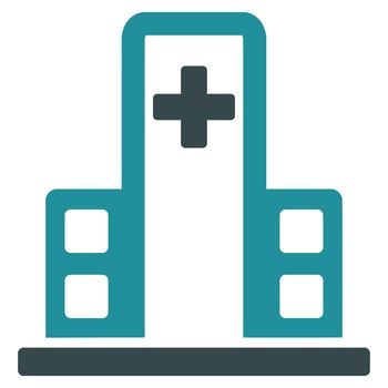 Hospital Building raster icon. Style is bicolor flat symbol, soft blue colors, rounded angles, white background.