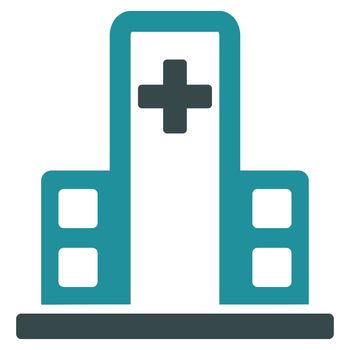 Hospital Building raster icon. Style is bicolor flat symbol, soft blue colors, rounded angles, white background.