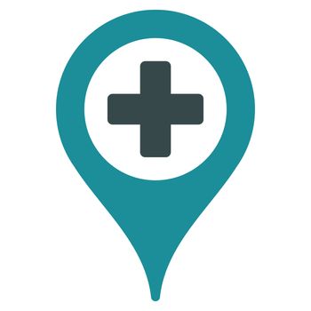 Hospital Map Pointer raster icon. Style is bicolor flat symbol, soft blue colors, rounded angles, white background.