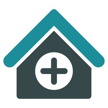 Hospital raster icon. Style is bicolor flat symbol, soft blue colors, rounded angles, white background.