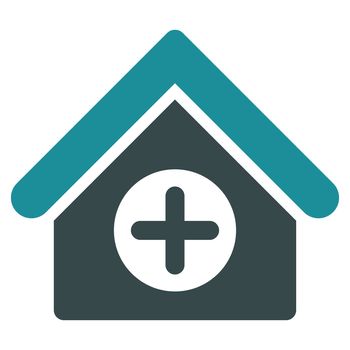 Hospital raster icon. Style is bicolor flat symbol, soft blue colors, rounded angles, white background.