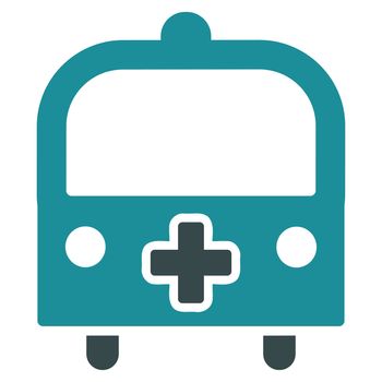 Medical Bus raster icon. Style is bicolor flat symbol, soft blue colors, rounded angles, white background.