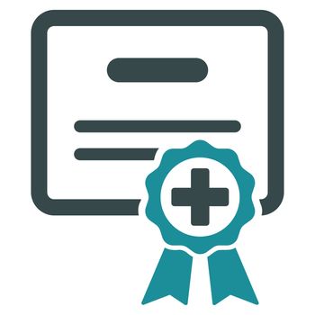 Medical Certificate raster icon. Style is bicolor flat symbol, soft blue colors, rounded angles, white background.