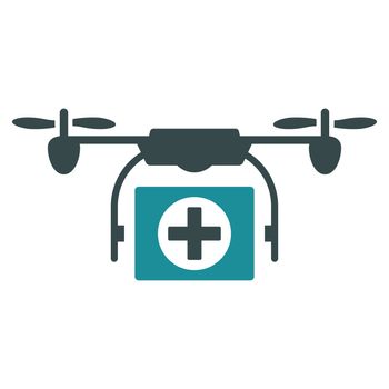 Medical Drone raster icon. Style is bicolor flat symbol, soft blue colors, rounded angles, white background.