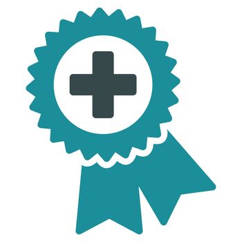 Medical Quality Seal raster icon. Style is bicolor flat symbol, soft blue colors, rounded angles, white background.