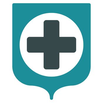 Medical Shield raster icon. Style is bicolor flat symbol, soft blue colors, rounded angles, white background.