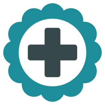Medical Sticker raster icon. Style is bicolor flat symbol, soft blue colors, rounded angles, white background.