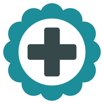 Medical Sticker raster icon. Style is bicolor flat symbol, soft blue colors, rounded angles, white background.