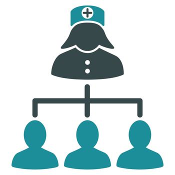 Nurse Patients raster icon. Style is bicolor flat symbol, soft blue colors, rounded angles, white background.