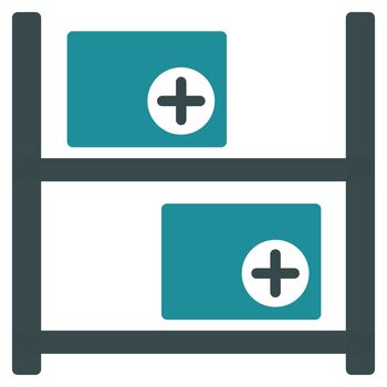Medical Warehouse raster icon. Style is bicolor flat symbol, soft blue colors, rounded angles, white background.
