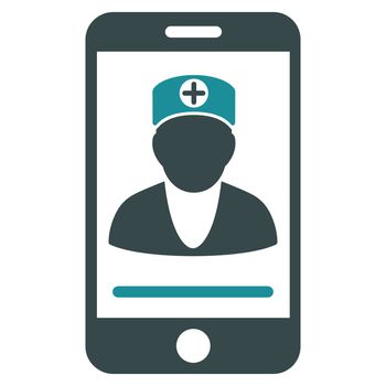 Online Doctor raster icon. Style is bicolor flat symbol, soft blue colors, rounded angles, white background.
