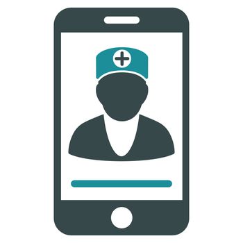 Online Doctor raster icon. Style is bicolor flat symbol, soft blue colors, rounded angles, white background.