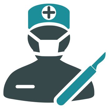 Surgeon raster icon. Style is bicolor flat symbol, soft blue colors, rounded angles, white background.