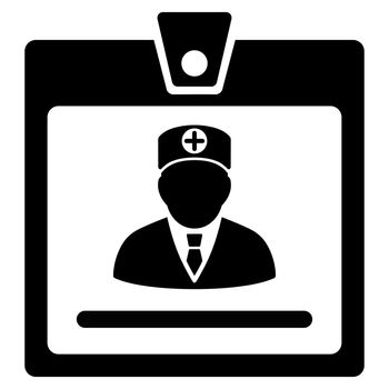 Doctor Badge raster icon. Style is flat symbol, black color, rounded angles, white background.