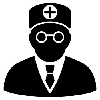Head Physician raster icon. Style is flat symbol, black color, rounded angles, white background.