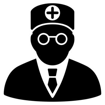 Head Physician raster icon. Style is flat symbol, black color, rounded angles, white background.
