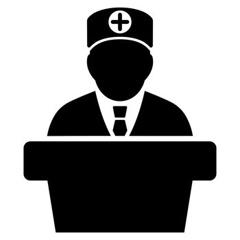 Medical Official Lecture raster icon. Style is flat symbol, black color, rounded angles, white background.