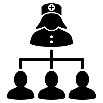 Nurse Patients raster icon. Style is flat symbol, black color, rounded angles, white background.