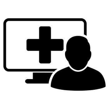 Online Medicine raster icon. Style is flat symbol, black color, rounded angles, white background.