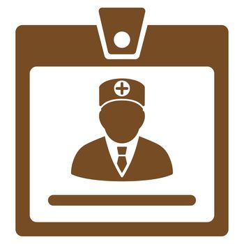 Doctor Badge raster icon. Style is flat symbol, brown color, rounded angles, white background.