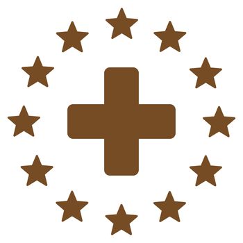 Euro Medicine raster icon. Style is flat symbol, brown color, rounded angles, white background.