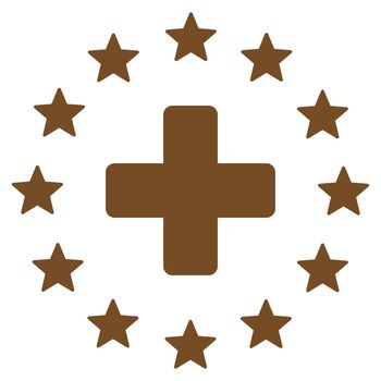 Euro Medicine raster icon. Style is flat symbol, brown color, rounded angles, white background.