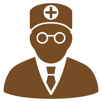 Head Physician raster icon. Style is flat symbol, brown color, rounded angles, white background.