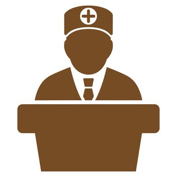 Medical Official Lecture raster icon. Style is flat symbol, brown color, rounded angles, white background.