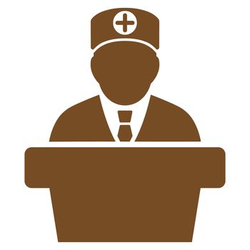 Medical Official Lecture raster icon. Style is flat symbol, brown color, rounded angles, white background.