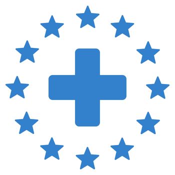 Euro Medicine raster icon. Style is flat symbol, cobalt color, rounded angles, white background.