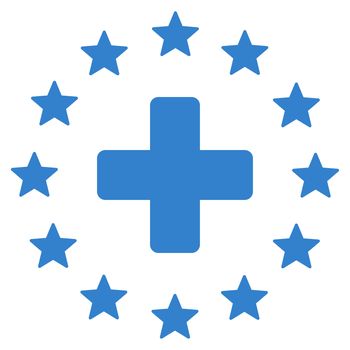 Euro Medicine raster icon. Style is flat symbol, cobalt color, rounded angles, white background.