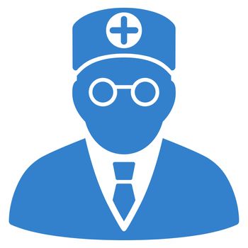 Head Physician raster icon. Style is flat symbol, cobalt color, rounded angles, white background.