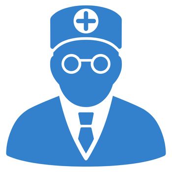 Head Physician raster icon. Style is flat symbol, cobalt color, rounded angles, white background.
