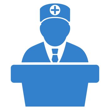 Medical Official Lecture raster icon. Style is flat symbol, cobalt color, rounded angles, white background.