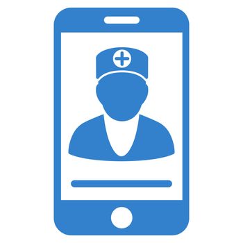 Online Doctor raster icon. Style is flat symbol, cobalt color, rounded angles, white background.