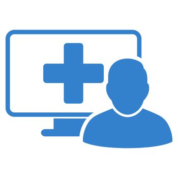 Online Medicine raster icon. Style is flat symbol, cobalt color, rounded angles, white background.