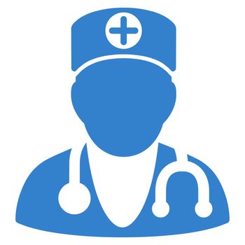 Therapist raster icon. Style is flat symbol, cobalt color, rounded angles, white background.