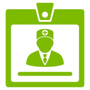 Doctor Badge raster icon. Style is flat symbol, eco green color, rounded angles, white background.