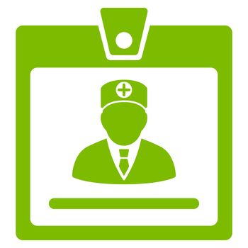 Doctor Badge raster icon. Style is flat symbol, eco green color, rounded angles, white background.