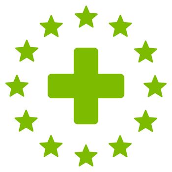Euro Medicine raster icon. Style is flat symbol, eco green color, rounded angles, white background.
