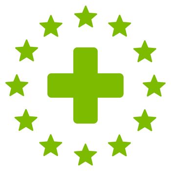 Euro Medicine raster icon. Style is flat symbol, eco green color, rounded angles, white background.