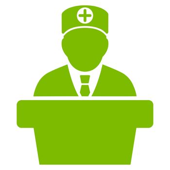 Medical Official Lecture raster icon. Style is flat symbol, eco green color, rounded angles, white background.