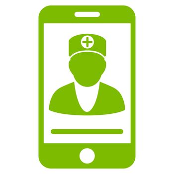 Online Doctor raster icon. Style is flat symbol, eco green color, rounded angles, white background.