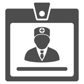 Doctor Badge raster icon. Style is flat symbol, gray color, rounded angles, white background.