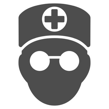 Doctor Head raster icon. Style is flat symbol, gray color, rounded angles, white background.