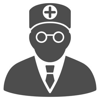 Head Physician raster icon. Style is flat symbol, gray color, rounded angles, white background.