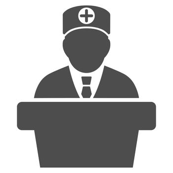 Medical Official Lecture raster icon. Style is flat symbol, gray color, rounded angles, white background.