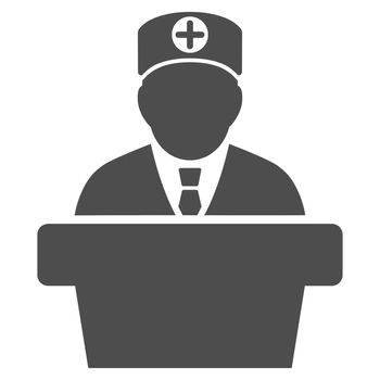 Medical Official Lecture raster icon. Style is flat symbol, gray color, rounded angles, white background.